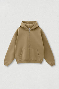 Loose-fitting hooded zip-up knitted cardigan jacket