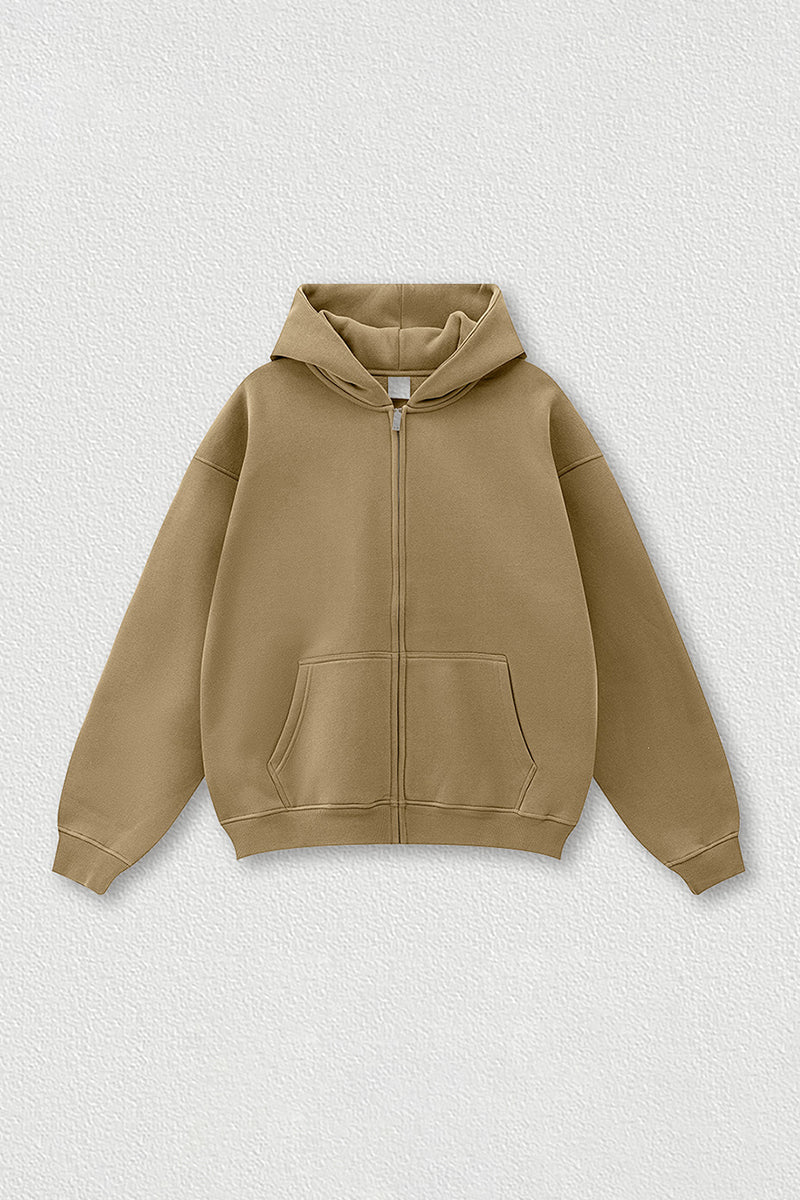 Loose-fitting hooded zip-up knitted cardigan jacket