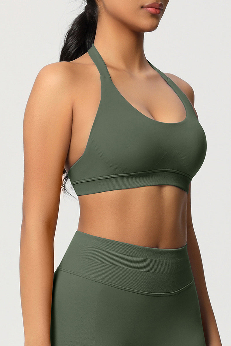 Women Halter Neck Seamless Yoga Sports Bra - Breathable Support Top