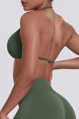 Women Halter Neck Seamless Sports Bra - Breathable Backless Yoga Top