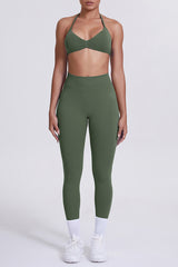 Women Seamless Yoga Set: High-Waisted Sculpting Leggings + Halter Neck Sports Bra