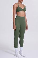 Women Seamless Yoga Set: High-Waisted Sculpting Leggings + Halter Neck Sports Bra