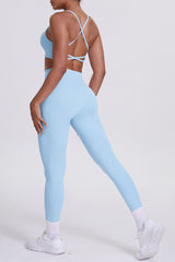 Women High-Waisted Pocket Yoga Set: Seamless Sports Bra + Sculpting Leggings