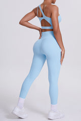 Women One-Shoulder Yoga Set: Naked-Feel High-Waisted Sculpting Leggings + Cross-Back Sports Bra