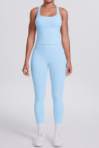 Women Naked-Feel Yoga Set: High-Waisted Pocket Leggings + Square Neck Sports Bra