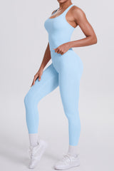 Women Naked-Feel Yoga Set: High-Waisted Pocket Leggings + Square Neck Sports Bra