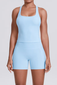 Women Naked-Feel Yoga Set: High-Waisted Sculpting Shorts + Cross-Back Sports Bra