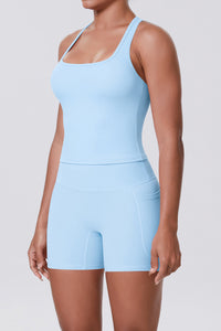 Women Naked-Feel Yoga Set: High-Waisted Sculpting Shorts + Cross-Back Sports Bra