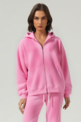 Unisex Fleece Boxy Zip Hoodie: Short Fit Wax Wash Retro Design