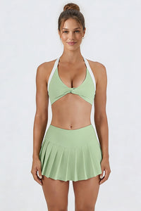 Women's Color Block Sets:Halter Twist-Front Bra & Skirts