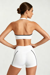 Women's Halter Twist Color-Block Sports Bra & Shorts Set