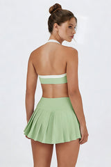Women's Color Block Sets:Halter Twist-Front Bra & Skirts