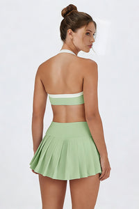 Women's Color Block Sets:Halter Twist-Front Bra & Skirts