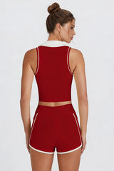 Women's Athletic Color Block Sets:V-neck Tank Top And Shorts
