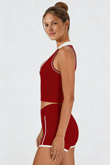 Women's Athletic Color Block Sets:V-neck Tank Top And Shorts