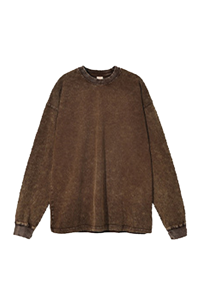 Unisex Retro Washed Long Sleeve Tee: Snow Wash Vintage Cotton Design