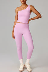 Women Cloud-Feel Quick-Dry Yoga Set: Asymmetric Strap Bra + High-Waist Pocket Leggings
