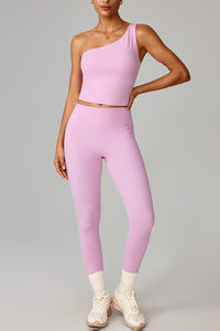 Women Cloud-Feel Quick-Dry Yoga Set: Asymmetric Strap Bra + High-Waist Pocket Leggings