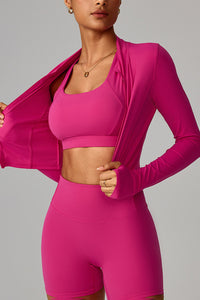 Women Zippered Slim Fit Running Yoga Long Sleeve Jacket