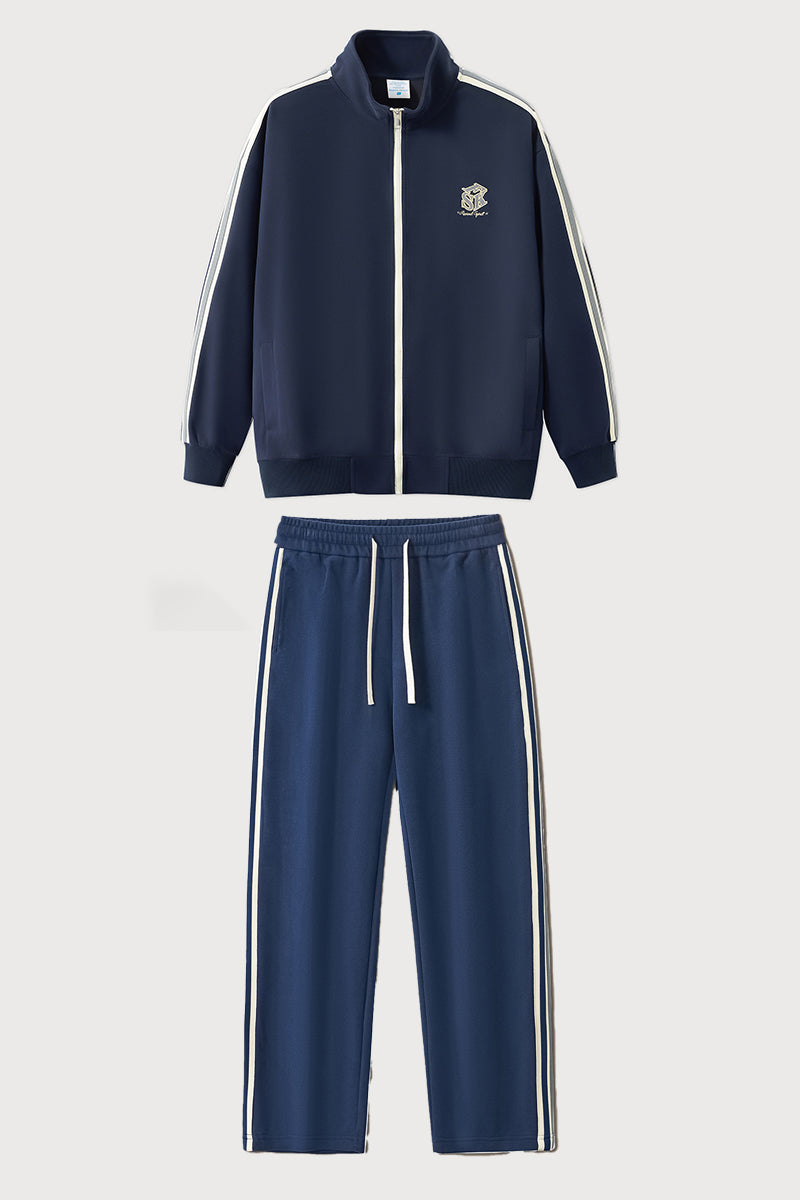 Unisex Stand-Collar Striped Sport Jacket and pants