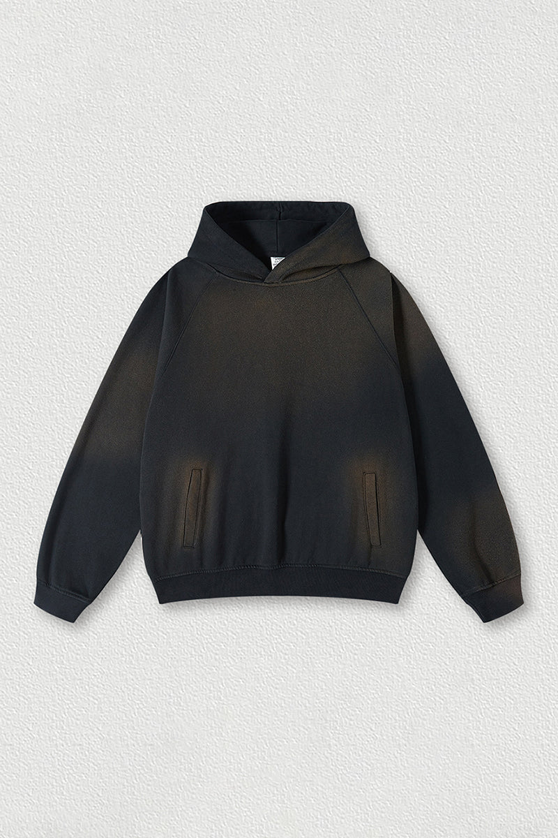 Washed raglan sleeve hooded sweatshirt