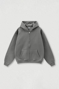 Loose-fitting hooded zip-up knitted cardigan jacket