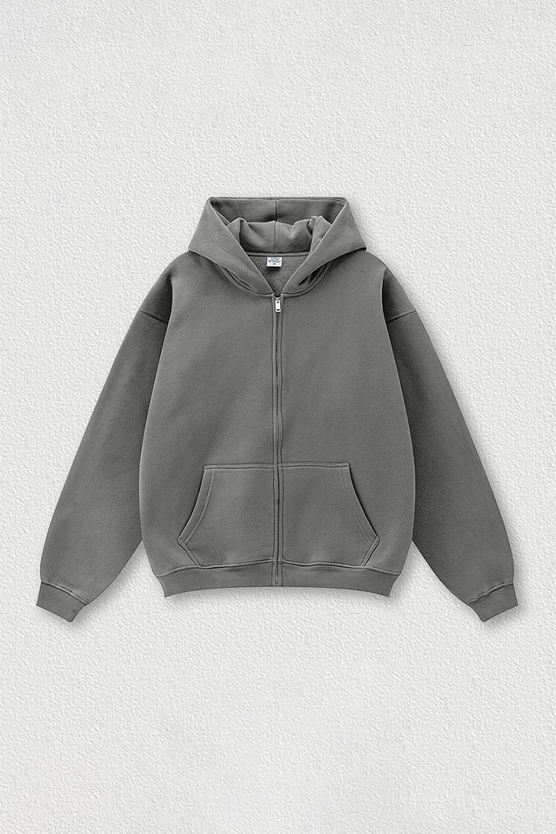 Loose-fitting hooded zip-up knitted cardigan jacket