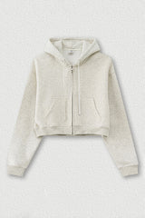 Loose cropped zip-up hooded jacket