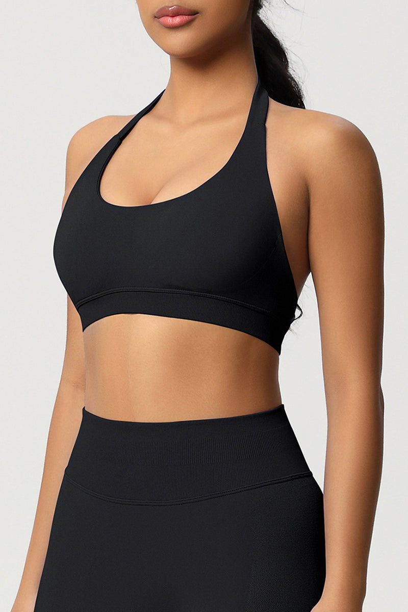 Women Halter Neck Seamless Yoga Sports Bra - Breathable Support Top