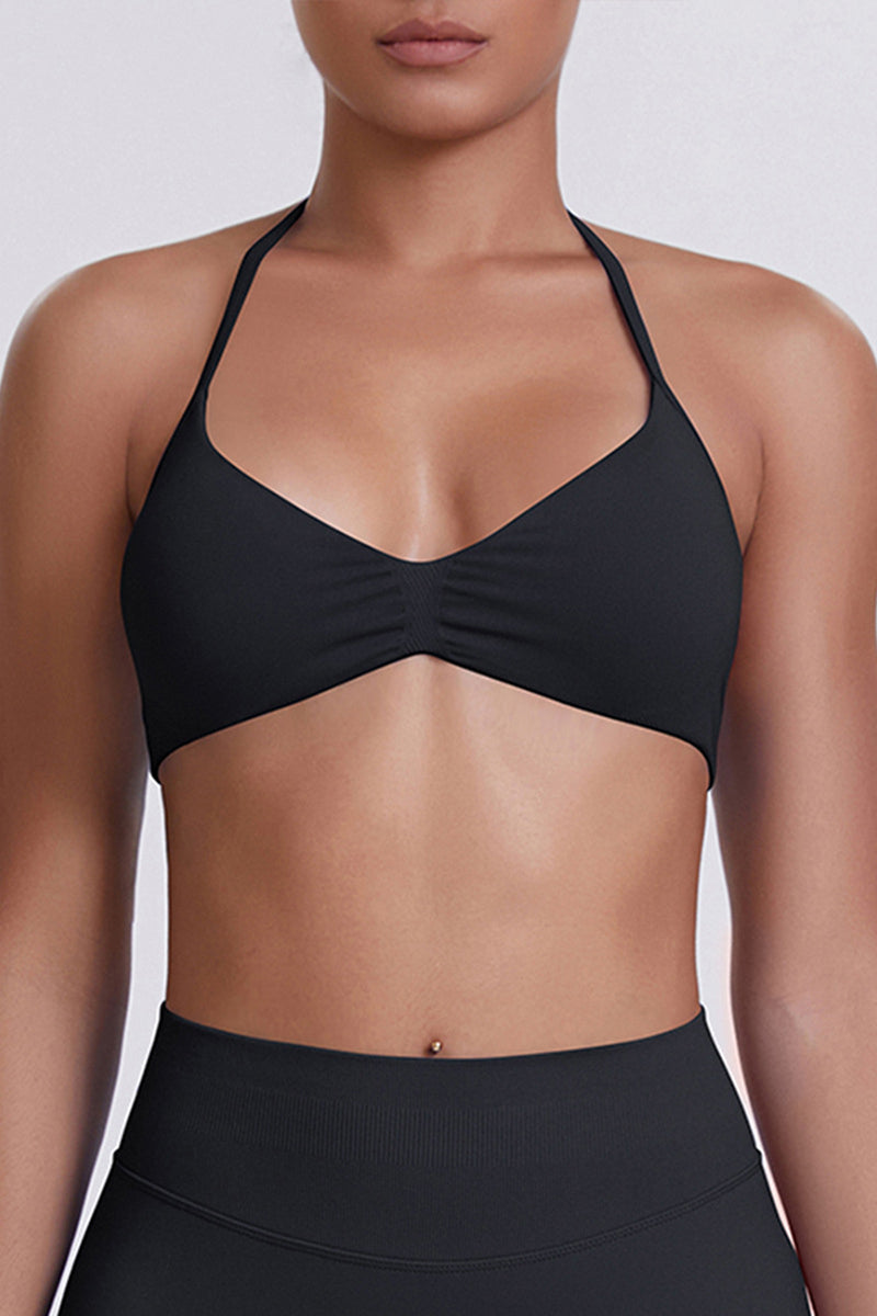 Women Halter Neck Seamless Sports Bra - Breathable Backless Yoga Top