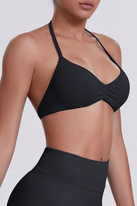Women Halter Neck Seamless Sports Bra - Breathable Backless Yoga Top
