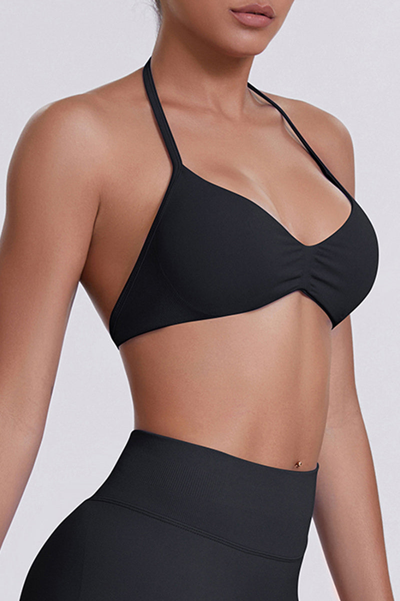 Women Halter Neck Seamless Sports Bra - Breathable Backless Yoga Top