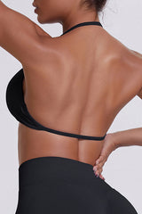Women Halter Neck Seamless Sports Bra - Breathable Backless Yoga Top