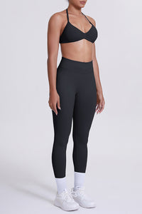 Women Seamless Yoga Set: High-Waisted Sculpting Leggings + Halter Neck Sports Bra