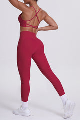 Women High-Waisted Pocket Yoga Set: Seamless Sports Bra + Sculpting Leggings