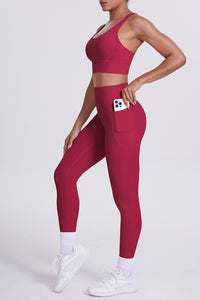 Women Cross-Back Yoga Set: High-Waisted Sculpting Leggings with Pocket + Cloud-Touch Sports Bra