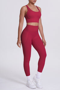 Women Cross-Back Yoga Set: High-Waisted Sculpting Leggings with Pocket + Cloud-Touch Sports Bra