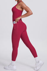Women Naked-Feel Yoga Set: High-Waisted Pocket Leggings + Square Neck Sports Bra