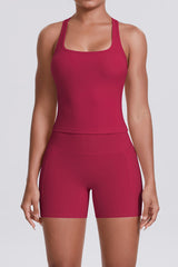 Women Naked-Feel Yoga Set: High-Waisted Sculpting Shorts + Cross-Back Sports Bra