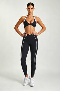 Women's Halter Twist Color-Block Sports Bra & Leggings Set