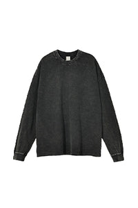 Unisex Retro Washed Long Sleeve Tee: Snow Wash Vintage Cotton Design