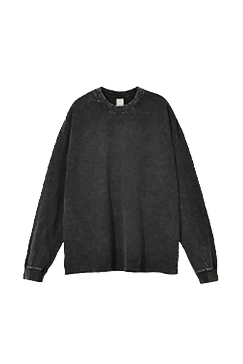 Unisex Retro Washed Long Sleeve Tee: Snow Wash Vintage Cotton Design