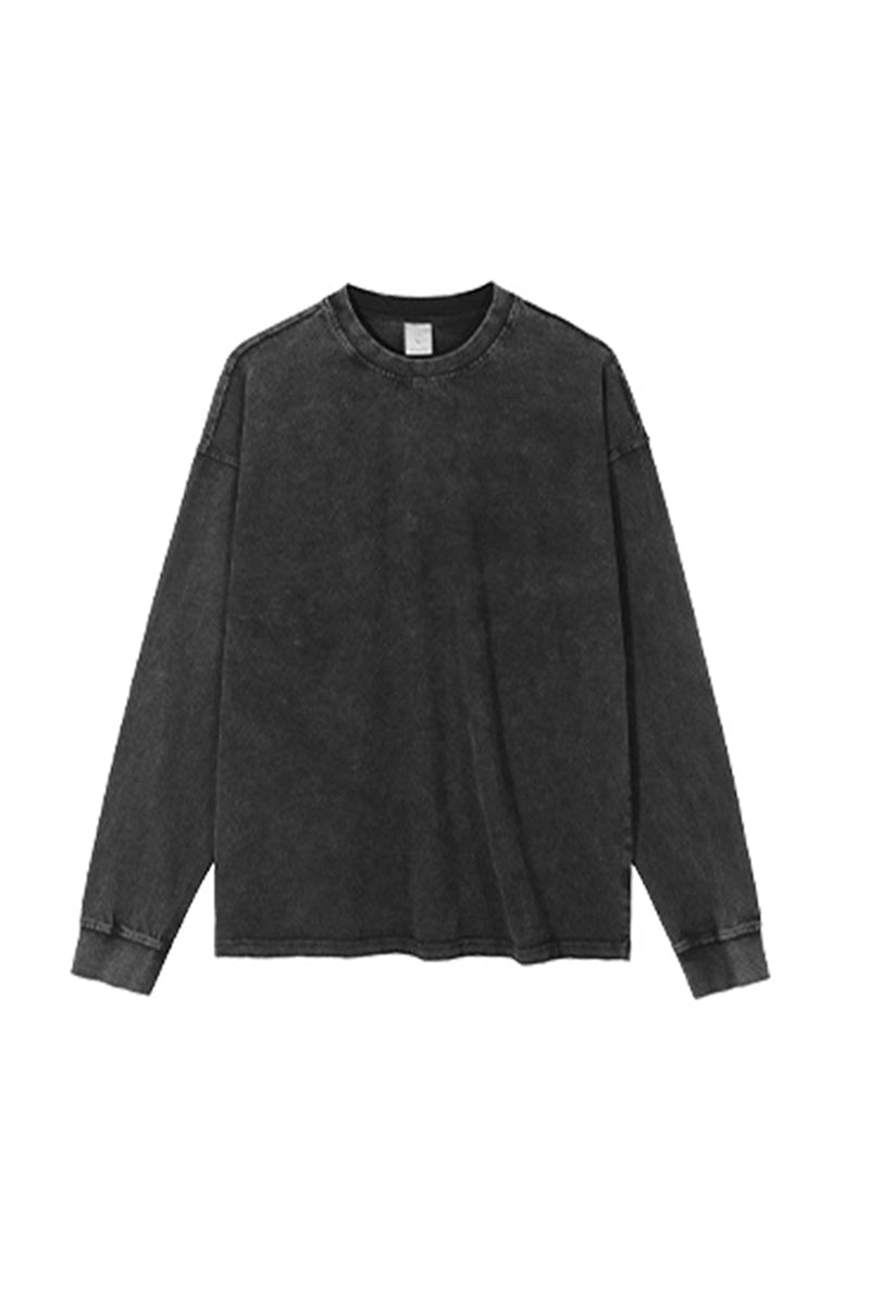 Unisex Heavyweight Retro Long Sleeve Tee: Washed Vintage Loose Fit