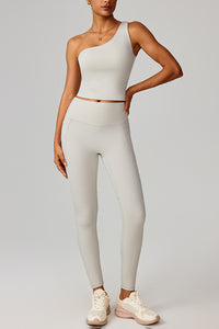 Women Cloud-Feel Quick-Dry Yoga Set: Asymmetric Strap Bra + High-Waist Pocket Leggings