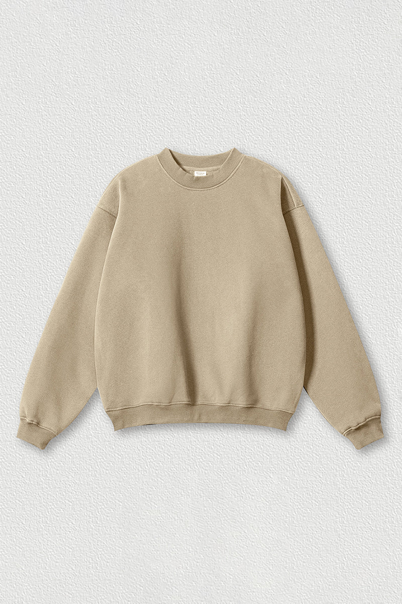 Loose fleece-lined thick round-neck sweatshirt