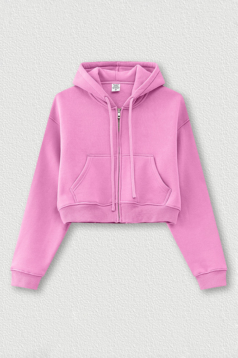 Loose cropped zip-up hooded jacket