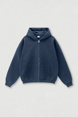 Loose-fitting hooded zip-up knitted cardigan jacket