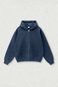 Loose-fitting hooded zip-up knitted cardigan jacket