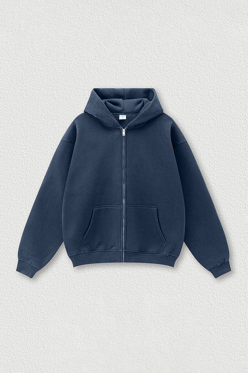 Loose-fitting hooded zip-up knitted cardigan jacket