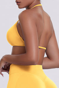 Women Halter Neck Seamless Sports Bra - Breathable Backless Yoga Top